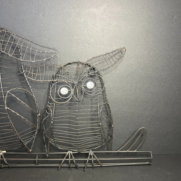 Decorative Metal Wire Owls w/ White Gem Eyes on a Branch Wall Art 12.75 x 18" - Picture 3 of 8